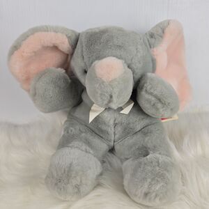 NWT Vintage 1987 Dakin Cuddles Elephant Gray Big Pink Ears Bow 14"